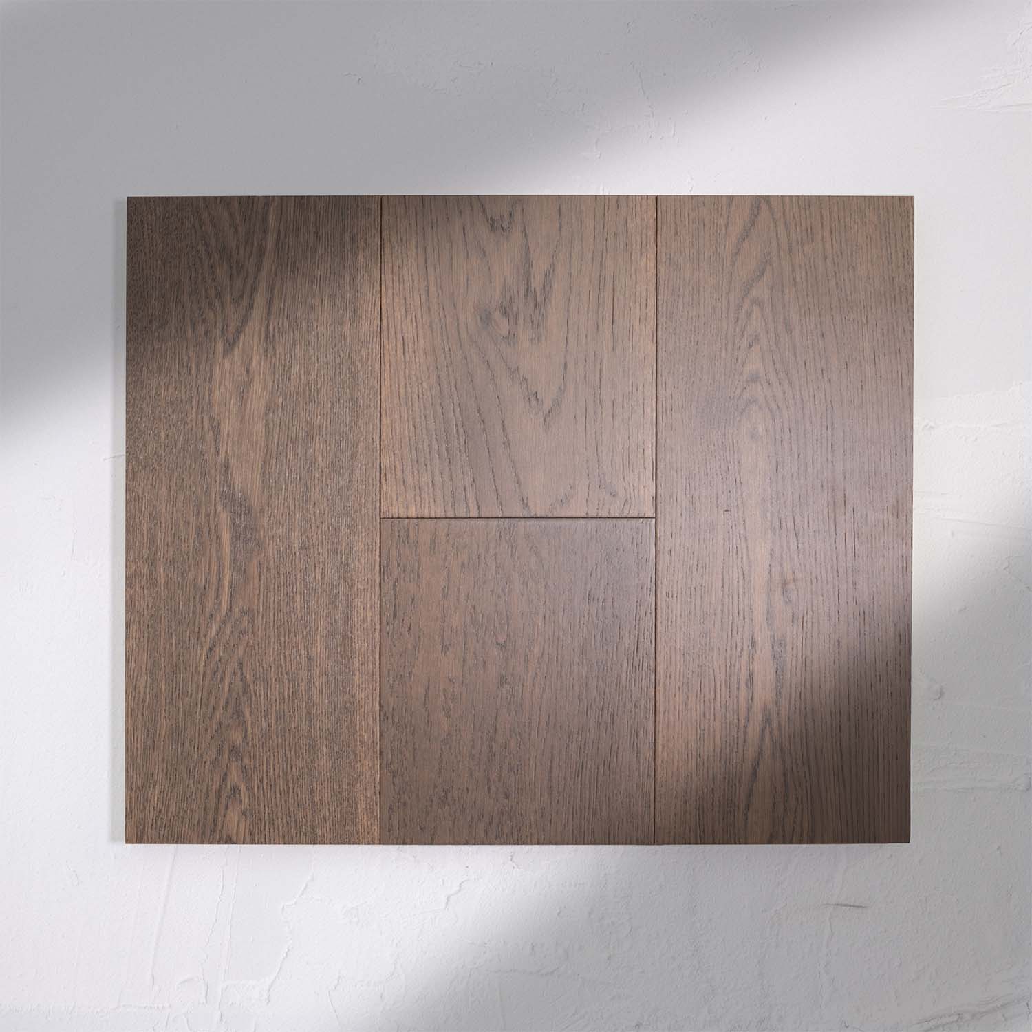 Perspective view of Apolo Grey Engineered Timber Plank 15.3mm in Apolo Grey colour neutral tone timber flooring sample