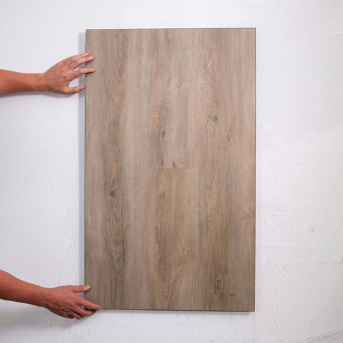 Flat lay of Beige Sand SPC Hybrid Floorboards 5+1.5mm in Beige Sand colour warm tone hybrid flooring sample