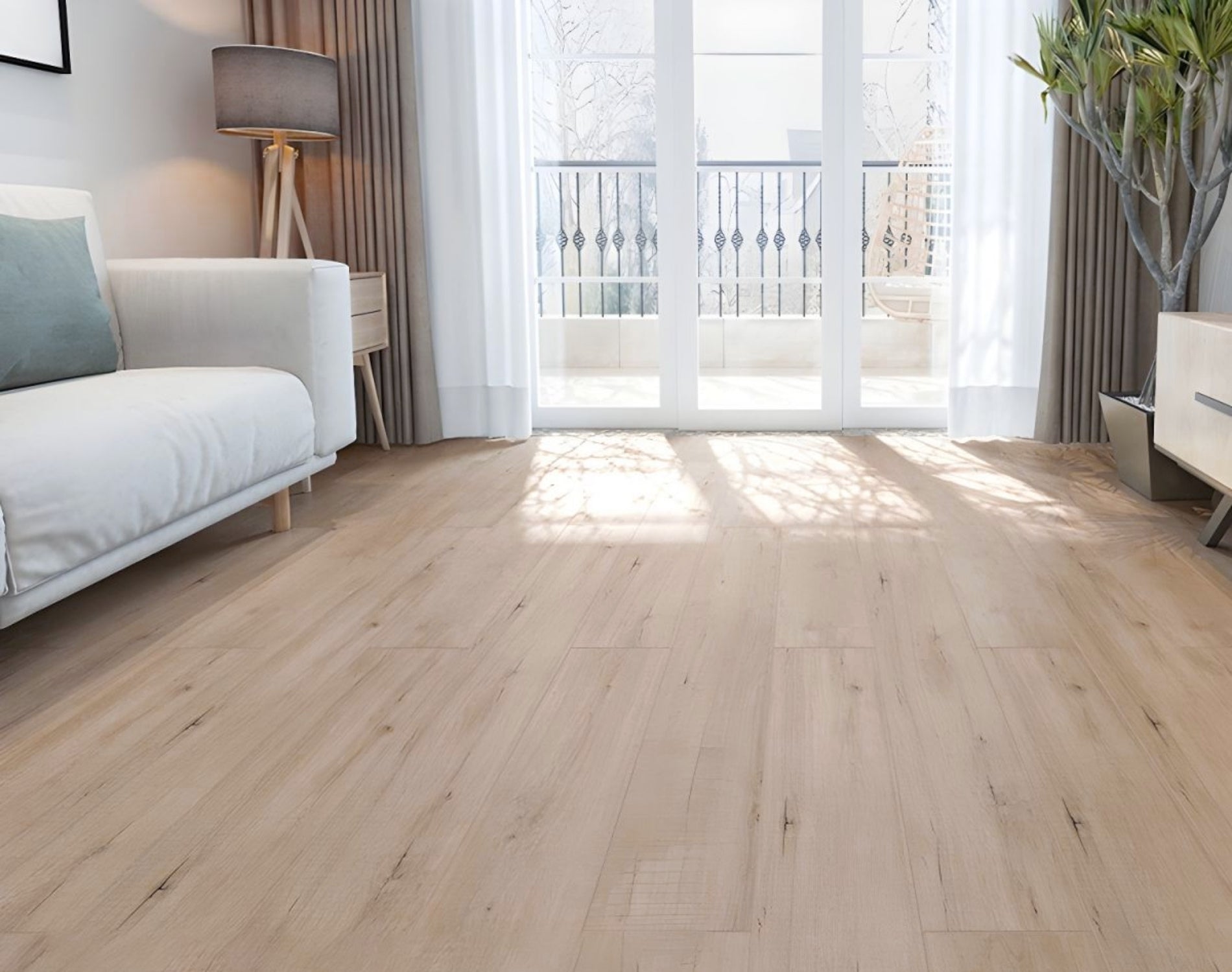 Side view of Kandos Grey Urban Laminate Floors 12mm in Kandos Grey colour neutral tone flooring sample