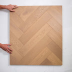 Front view of Light Neutral Engineered Timber Herringbone 15.3mm in Light Neutral colour light tone herringbone flooring sample