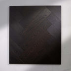 Perspective view of Midnight Grey Engineered Timber Herringbone 15.3mm in Midnight Grey colour dark shade herringbone flooring sample