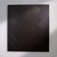 Perspective view of Midnight Grey Engineered Timber Herringbone 15.3mm in Midnight Grey colour dark shade herringbone flooring sample