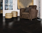 Flat lay of Midnight Grey Engineered Timber Plank 15.3mm in Midnight Grey colour dark shade timber flooring sample