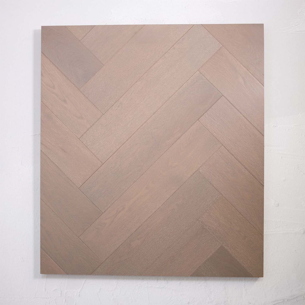 Side view of Pale Oak Engineered Timber Herringbone 15.3mm in Pale Oak colour warm tone herringbone flooring sample