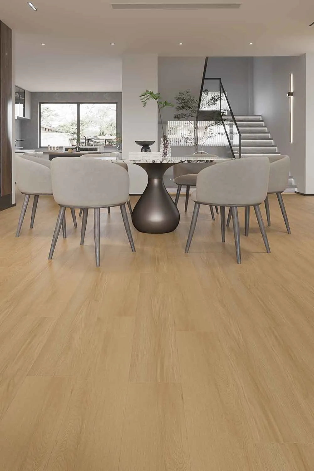 Angled view of French Oak SPC Hybrid Floorboards 7.5+2mm in French Oak colour warm tone hybrid flooring sample