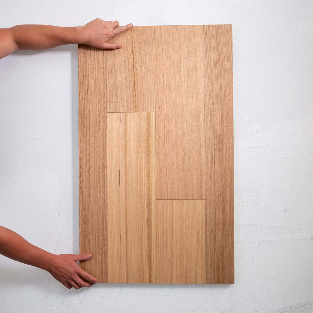 Side view of Victoria Ash Australian Hardwood 14.3mm in Victoria Ash colour neutral tone timber flooring sample