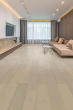 Side view of Casper White Engineered Timber Plank 15.3mm in Casper White colour light tone timber flooring sample